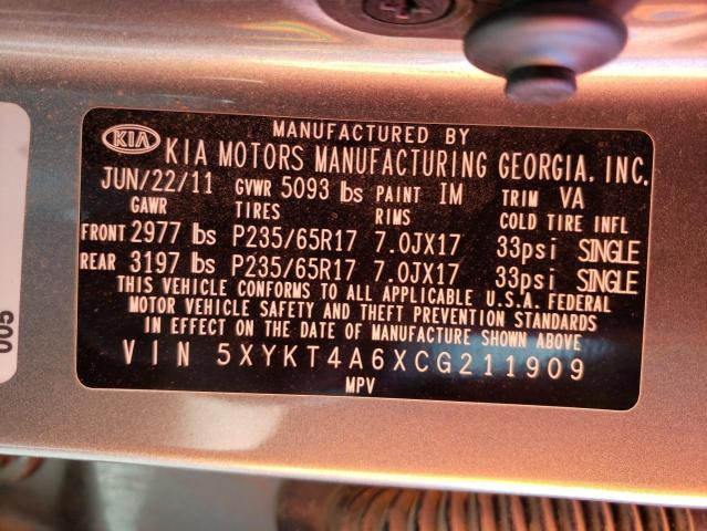 Photo 10 from auction – 2012 KIA SORENTO BA with VIN 5XYKT4A6XCG211909