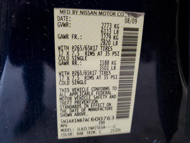 Photo 10 from auction – 2010 NISSAN PATHFINDER with VIN 5N1AR1NB7AC600763