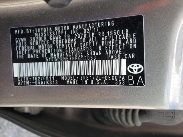 Photo 10 from auction – 2017 TOYOTA COROLLA LE with VIN 5YFBPRHE7HP653063