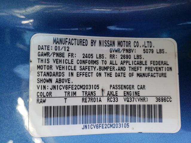 Photo 10 from auction – 2012 INFINITI G37 BASE with VIN JN1CV6FE2CM203105