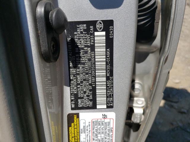 Photo 10 from auction – 2005 TOYOTA CAMRY LE with VIN 4T1BF30K05U106485