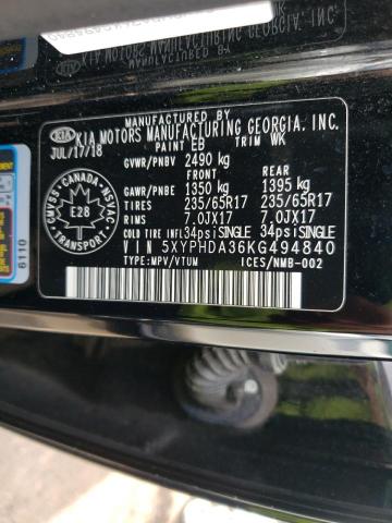 Photo 10 from auction – 2019 KIA SORENTO EX with VIN 5XYPHDA36KG494840