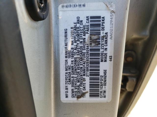 Photo 10 from auction – 2003 TOYOTA COROLLA CE with VIN 2T1BR32E83C092641