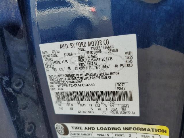 Photo 10 from auction – 2010 FORD F150 SUPER with VIN 1FTFW1EVXAFC94539