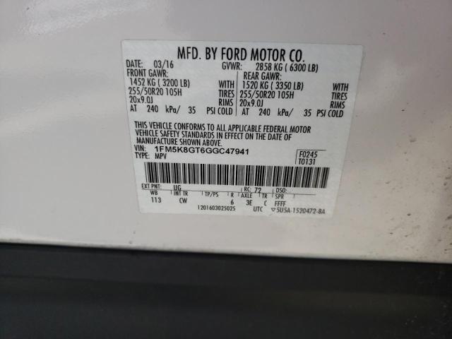 Photo 10 from auction – 2016 FORD EXPLORER S with VIN 1FM5K8GT6GGC47941