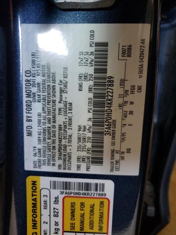 Photo 10 from auction – 2019 FORD FUSION SE with VIN 3FA6P0HD4KR227889