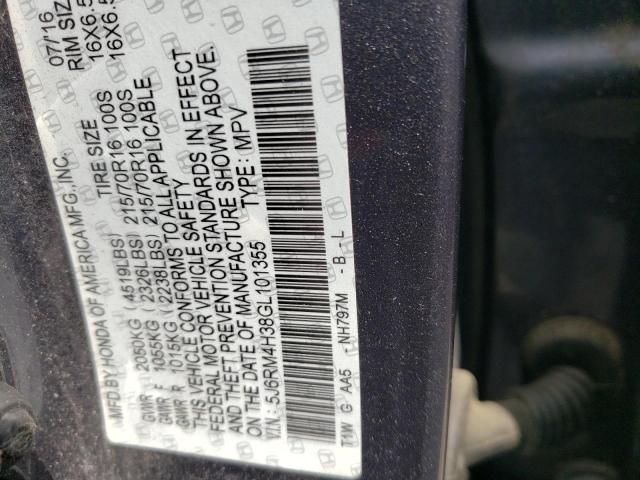 Photo 10 from auction – 2016 HONDA CR-V LX with VIN 5J6RM4H38GL101355