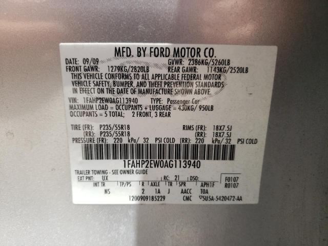 Photo 10 from auction – 2010 FORD TAURUS SEL with VIN 1FAHP2EW0AG113940