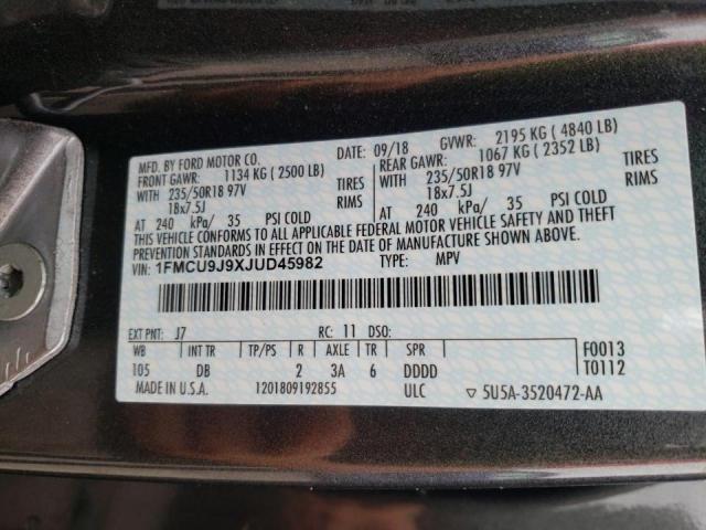 Photo 10 from auction – 2018 FORD ESCAPE TIT with VIN 1FMCU9J9XJUD45982