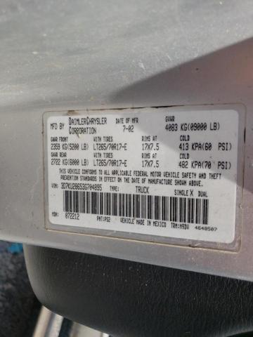 Photo 10 from auction – 2003 DODGE RAM 2500 S with VIN 3D7KU28653G704895