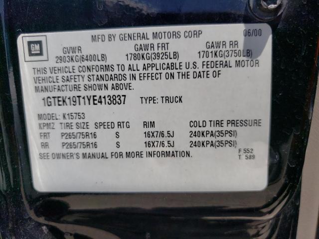 Photo 10 from auction – 2000 GMC NEW SIERRA with VIN 1GTEK19T1YE413837