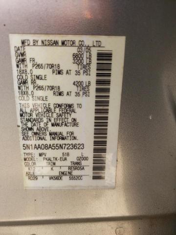 Photo 10 from auction – 2005 NISSAN ARMADA SE with VIN 5N1AA08A55N723623