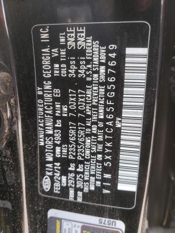 Photo 10 from auction – 2015 KIA SORENTO LX with VIN 5XYKTCA65FG567649