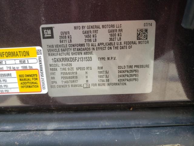 Photo 10 from auction – 2015 GMC ACADIA SLT with VIN 1GKKRRKD5FJ131533