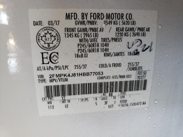 Photo 10 from auction – 2017 FORD EDGE SEL with VIN 2FMPK4J81HBB77053