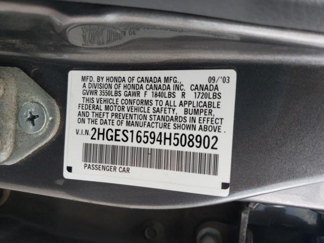 Photo 10 from auction – 2004 HONDA CIVIC LX with VIN 2HGES16594H508902