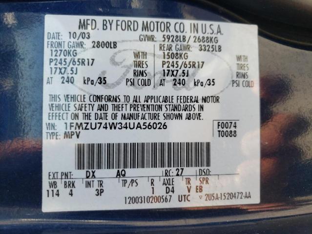 Photo 10 from auction – 2004 FORD EXPLORER E with VIN 1FMZU74W34UA56026
