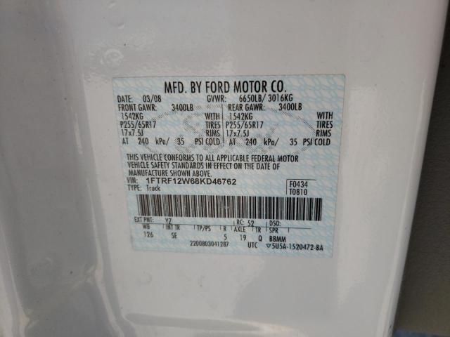 Photo 10 from auction – 2008 FORD F150 with VIN 1FTRF12W68KD46762
