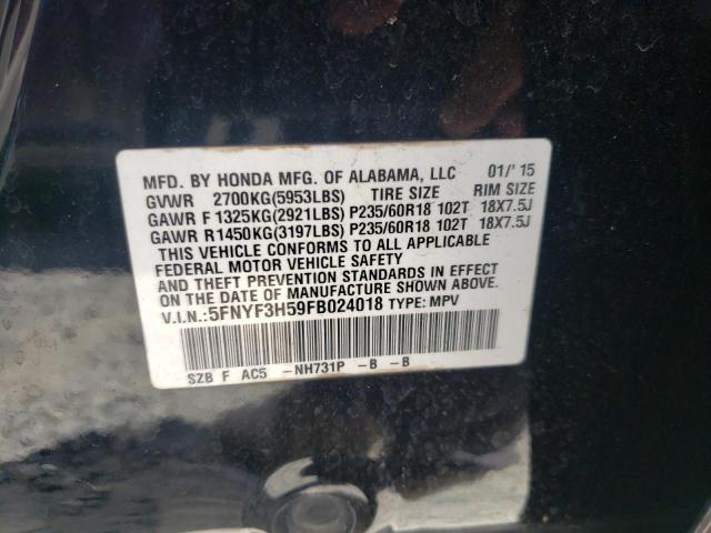 Photo 10 from auction – 2015 HONDA PILOT EXL with VIN 5FNYF3H59FB024018