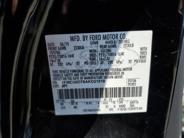 Photo 10 from auction – 2010 FORD ESCAPE XLT with VIN 1FMCU0D78AKD21519