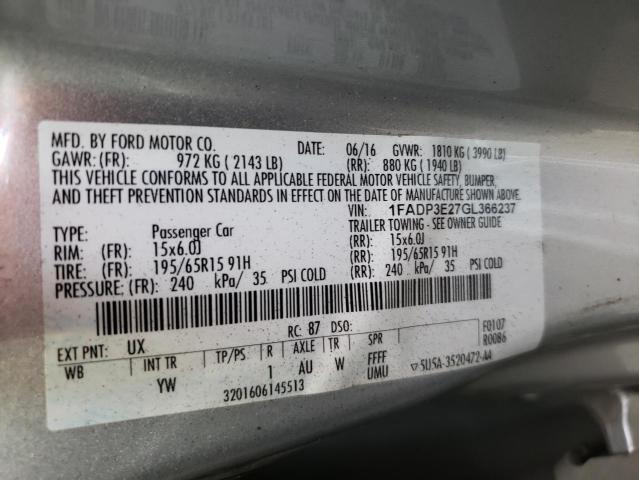 Photo 10 from auction – 2016 FORD FOCUS S with VIN 1FADP3E27GL366237