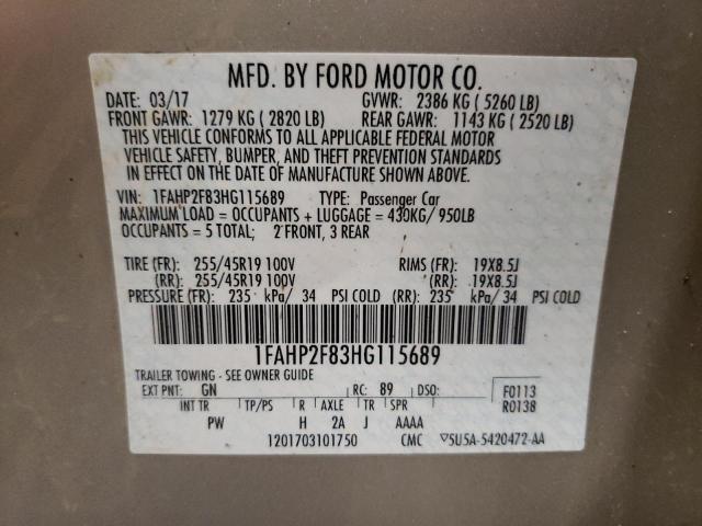 Photo 10 from auction – 2017 FORD TAURUS LIM with VIN 1FAHP2F83HG115689
