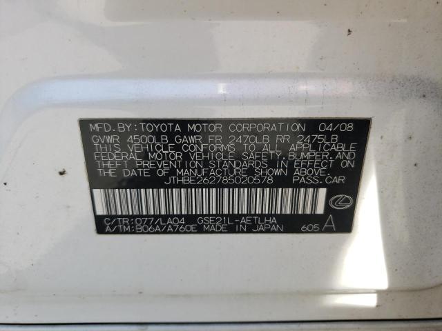 Photo 10 from auction – 2008 LEXUS IS 350 with VIN JTHBE262785020578