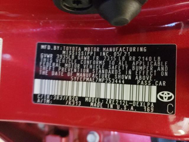 Photo 10 from auction – 2021 TOYOTA COROLLA LE with VIN 5YFEPMAE7MP253444