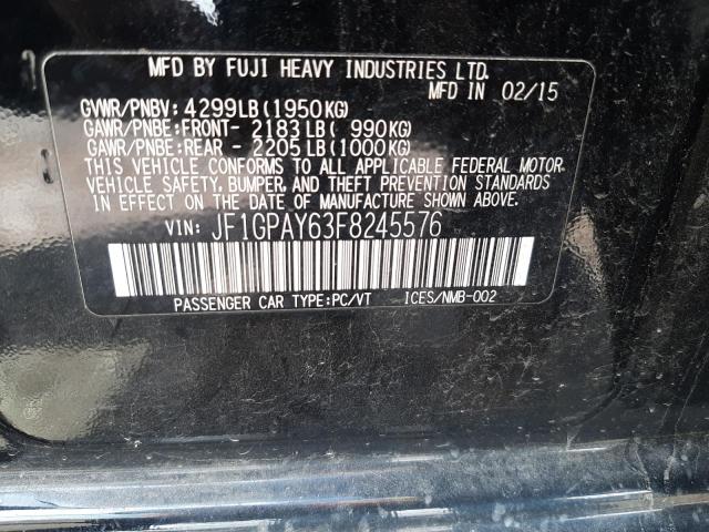 Photo 10 from auction – 2015 SUBARU IMPREZA SP with VIN JF1GPAY63F8245576