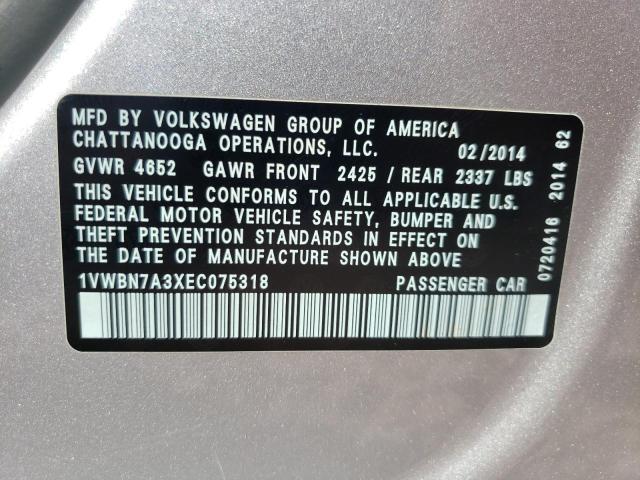 Photo 10 from auction – 2014 VOLKSWAGEN PASSAT SE with VIN 1VWBN7A3XEC075318
