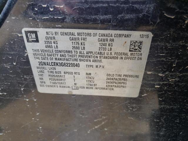 Photo 10 from auction – 2016 CHEVROLET EQUINOX LT with VIN 2GNALCEK3G6220040