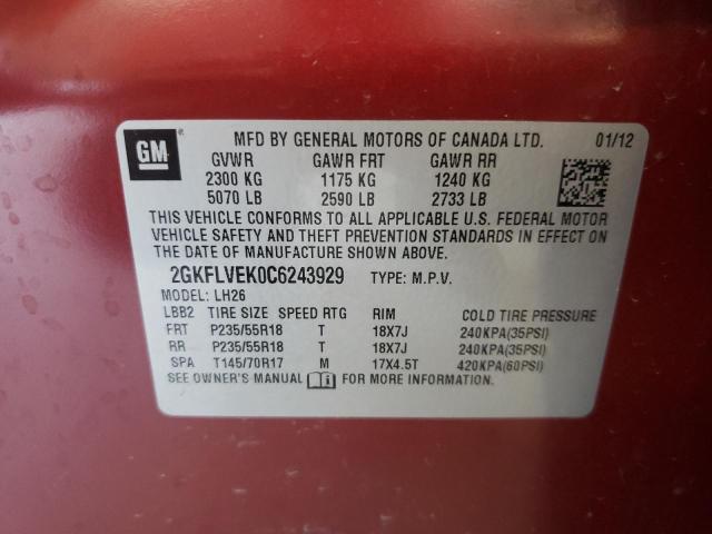 Photo 10 from auction – 2012 GMC TERRAIN SL with VIN 2GKFLVEK0C6243929