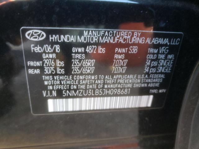 Photo 10 from auction – 2018 HYUNDAI SANTA FE S with VIN 5NMZU3LB5JH098681
