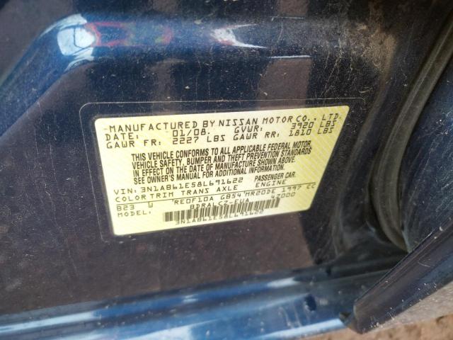 Photo 10 from auction – 2008 NISSAN SENTRA 2.0 with VIN 3N1AB61E58L691622