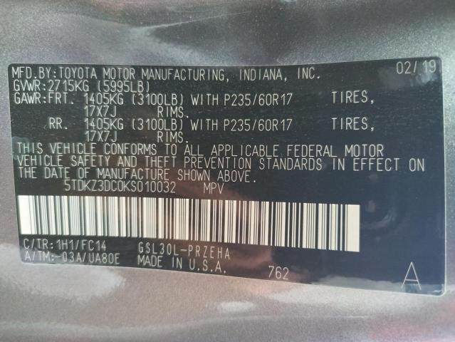 Photo 10 from auction – 2019 TOYOTA SIENNA LE with VIN 5TDKZ3DC0KS010032