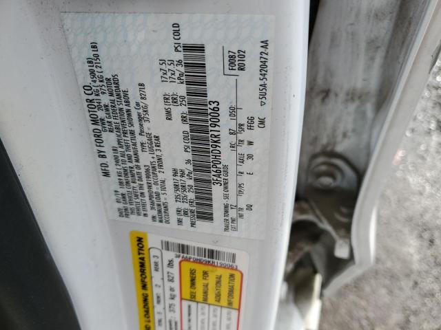 Photo 10 from auction – 2019 FORD FUSION SE with VIN 3FA6P0HD9KR190063