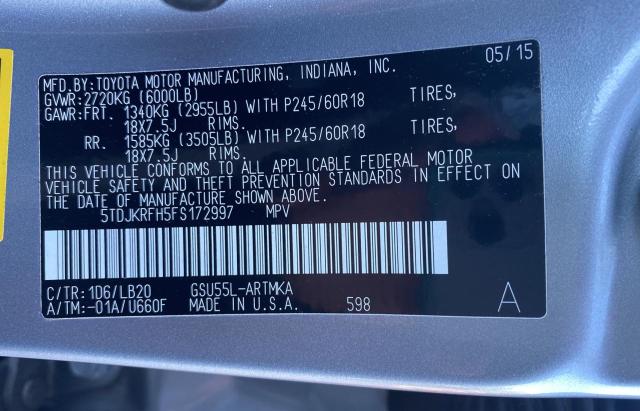 Фото 10 с аукциона – 2015 TOYOTA HIGHLANDER с VIN 5TDJKRFH5FS172997