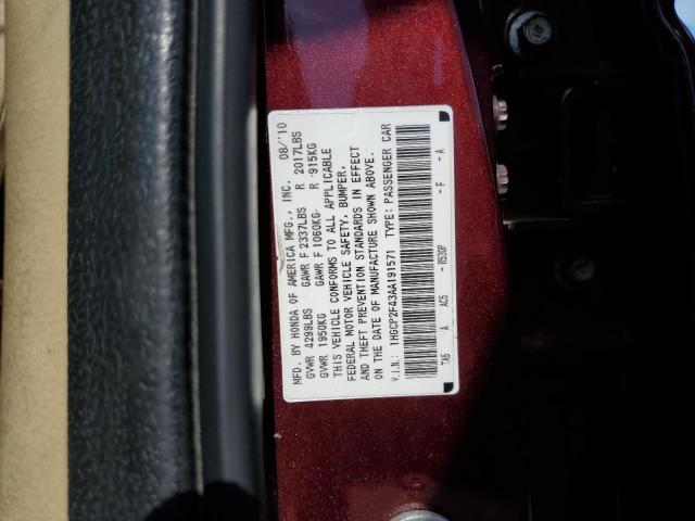 Photo 10 from auction – 2010 HONDA ACCORD LXP with VIN 1HGCP2F43AA191571