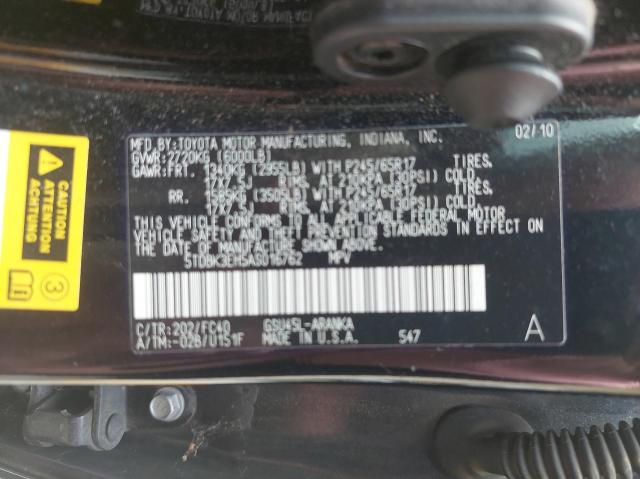 Photo 10 from auction – 2010 TOYOTA HIGHLANDER with VIN 5TDBK3EH5AS016762