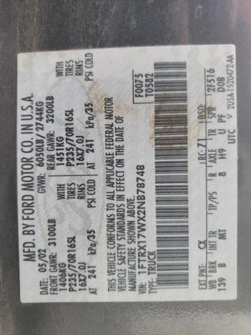 Photo 10 from auction – 2002 FORD F150 with VIN 1FTRX17WX2NB78748