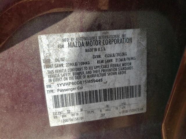 Photo 10 from auction – 2007 MAZDA 6 S with VIN 1YVHP80D875M59445