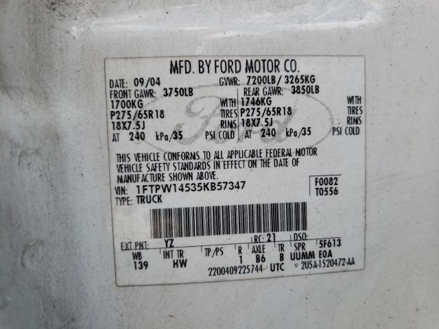 Photo 10 from auction – 2005 FORD F150 SUPER with VIN 1FTPW14535KB57347