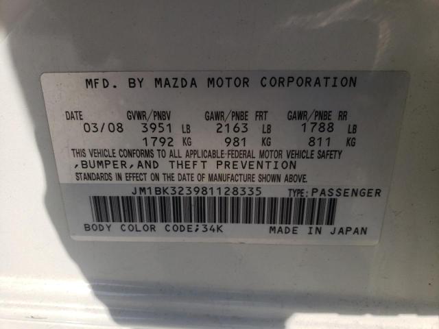 Photo 10 from auction – 2008 MAZDA 3 S with VIN JM1BK323981128335