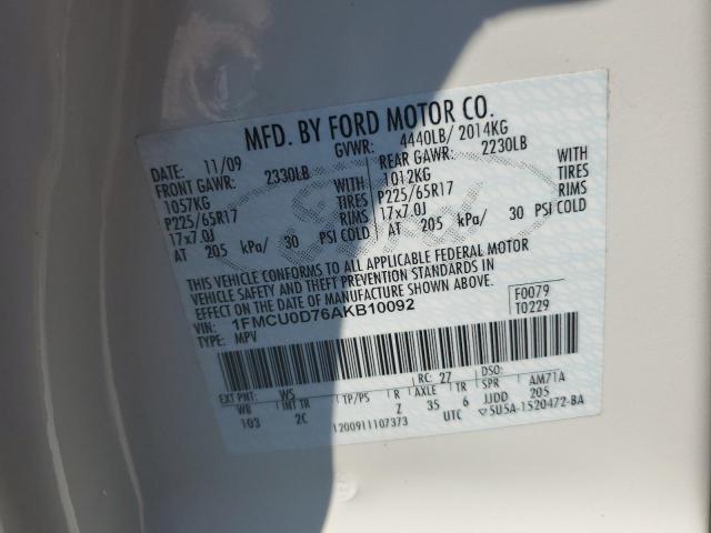 Photo 10 from auction – 2010 FORD ESCAPE XLT with VIN 1FMCU0D76AKB10092