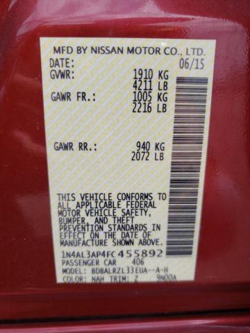 Photo 10 from auction – 2015 NISSAN ALTIMA 2.5 with VIN 1N4AL3AP4FC455892