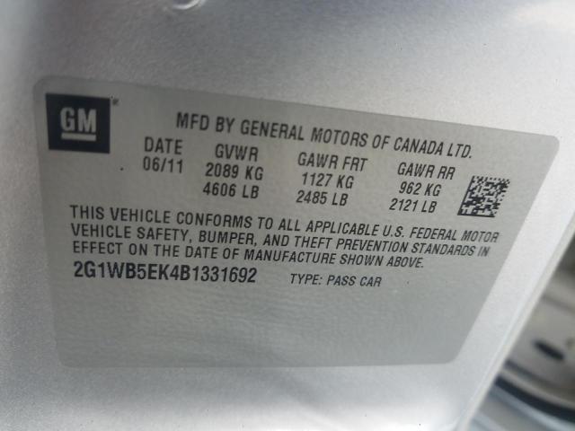 Photo 10 from auction – 2011 CHEVROLET IMPALA LT with VIN 2G1WB5EK4B1331692