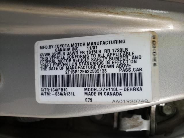 Photo 10 from auction – 2002 TOYOTA COROLLA CE with VIN 2T1BR12E62C585138