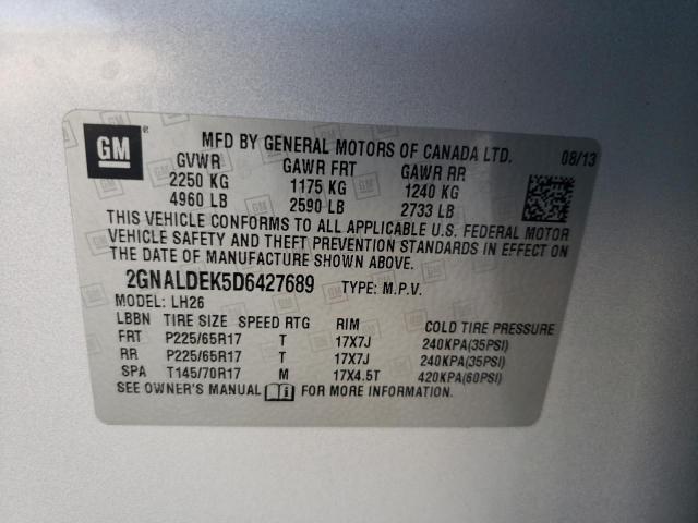 Photo 10 from auction – 2013 CHEVROLET EQUINOX LT with VIN 2GNALDEK5D6427689