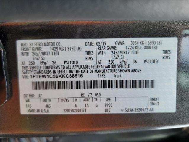 Photo 10 from auction – 2019 FORD F150 SUPER with VIN 1FTEW1C56KKC88616