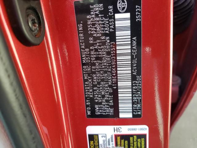 Photo 10 from auction – 2009 TOYOTA CAMRY BASE with VIN 4T1BE46K49U315573